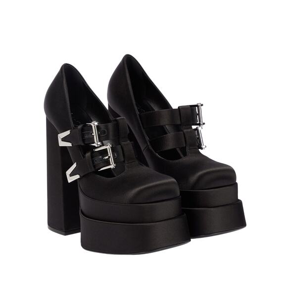 Versace Aevitas Satin Mary Jane Buckle Platform Black Pump Size 39/ 9 NWB $1,575 - Picture 1 of 14
